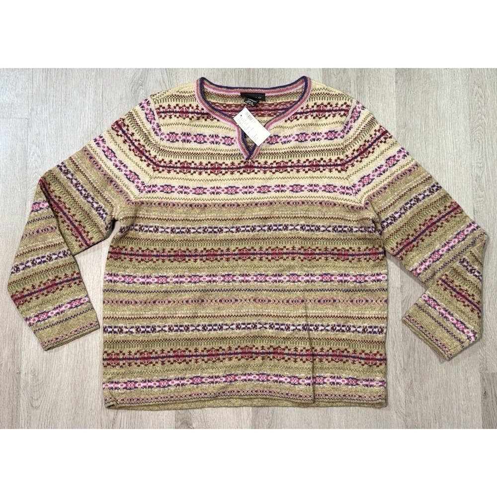 Vintage 90s Lane Bryant Lambswool Sweater Women's 14/16 Striped V-Neck Knit NWT